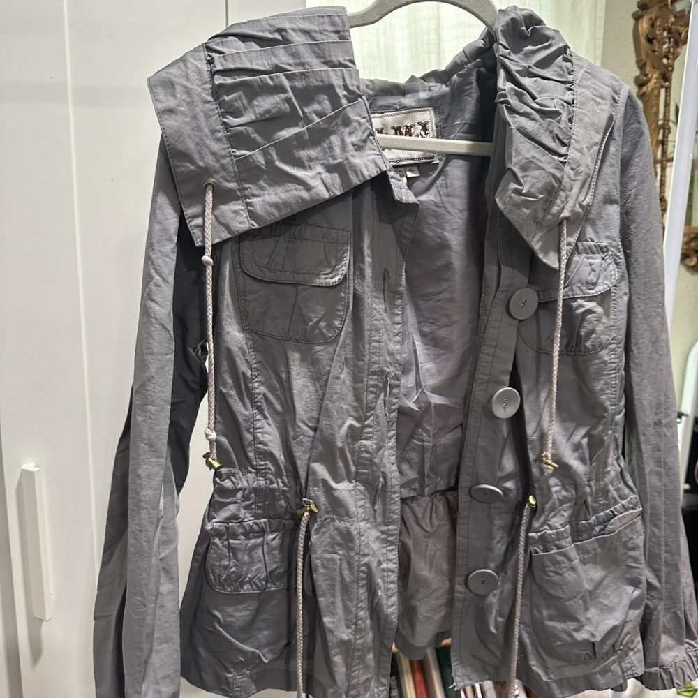 AMI Gray Lightweight Rain Coat with Adjustable Waist